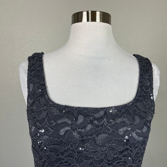Alex Evenings Sequined Lace Sleeveless Midi Sheath Cocktail Dress Gray Size 8 - Picture 8 of 12